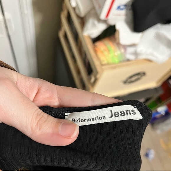 Reformation Jeans Black Ribbed Knit Dress Front Slit Large Q2 - Picture 5 of 7